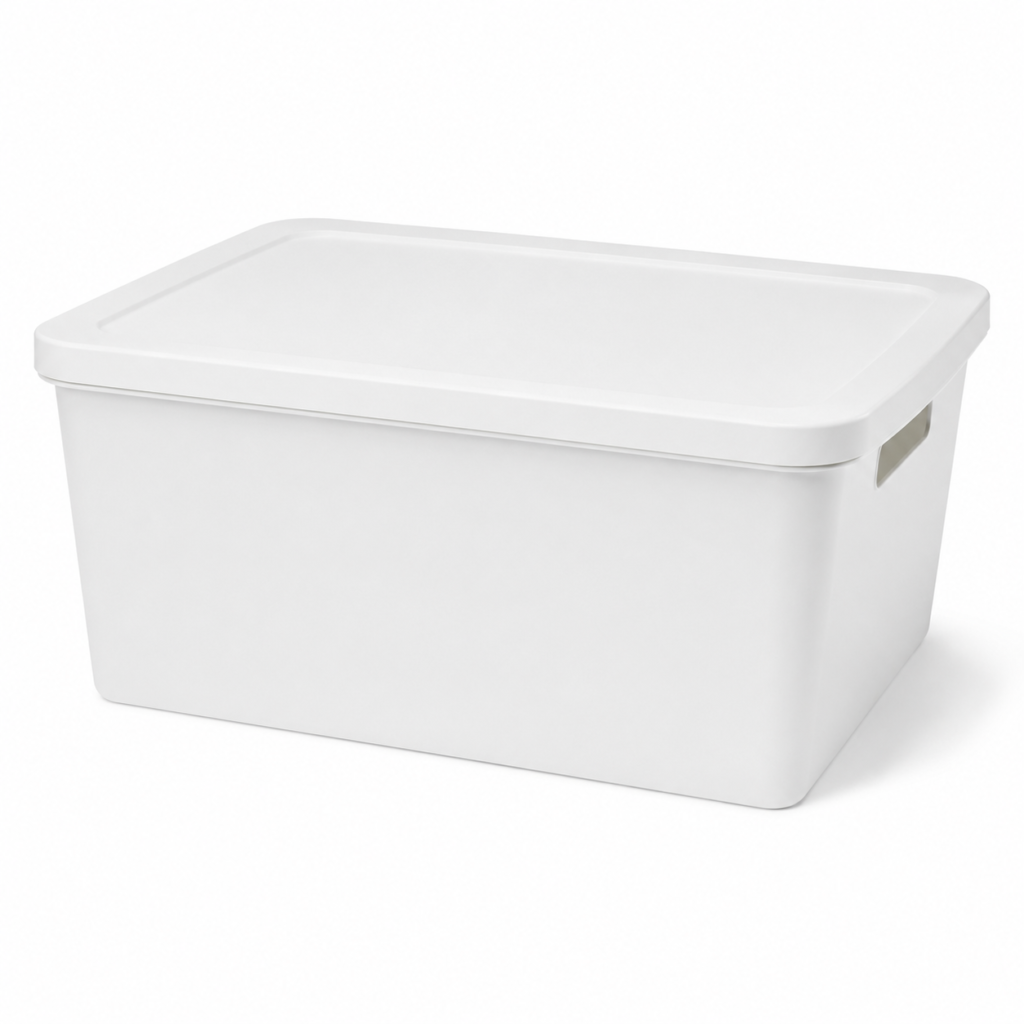 Lidded Storage Box Plastic Home Organizer 15L White | Wholeds